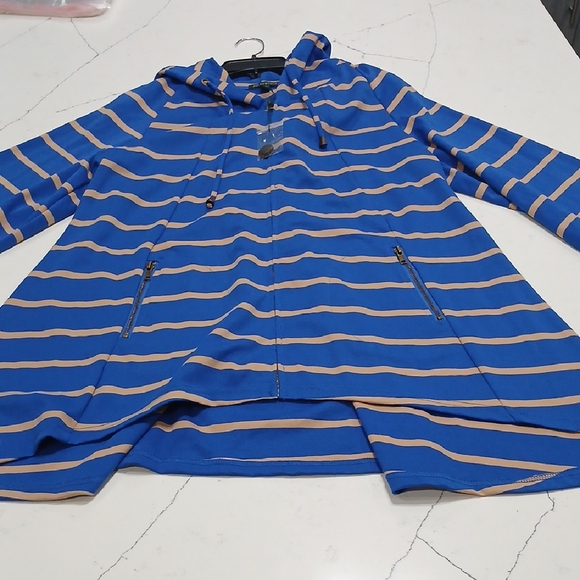 For Cynthia Women's Flare Tail Full Zip Striped Hooded Jacket Sz L NEW WITH TAGS - Picture 7 of 14